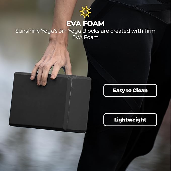 Sunshine Yoga 3" Yoga Block, 10 Pack Bulk EVA Foam Yoga Blocks, Firm and Supportive Yoga Brick, Balance Foam for Stretching, Pilates, and Workout, 3" x 6" x 9"