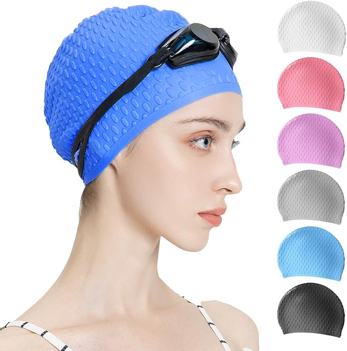Tripsky Silicone Swim Cap,Comfortable Bathing Cap Ideal for Curly Short Medium Long Hair, Swimming Cap for Women and Men, Shower Caps Keep Hairstyle Unchanged…