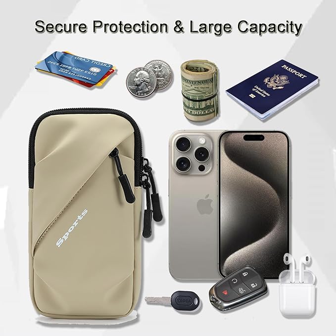 Cell Phone Armbands Running Phone Holder Armband, Phone Holder for Walking, Shoulder Holster Phone Purse Crossbody Bag Phone Pouch (Khaki)