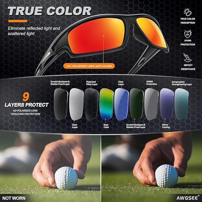 Polarized Sports Sunglasses for Men 100% UV Protection Wrap Around Unbreakable Sun Glasses for Fishing Driving