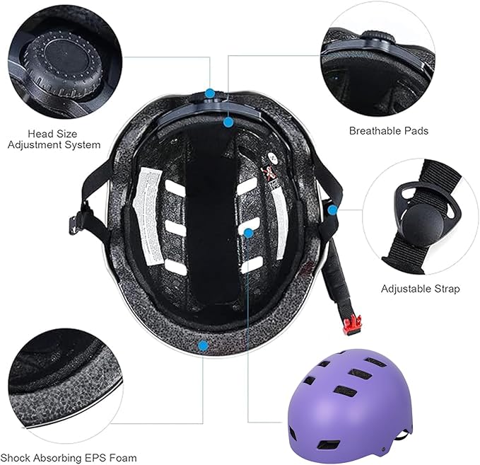 Bike Helmet 3 Sizes for Teenager Kids Youth Adults,Bavilk Skateboard Helmet Adjustable Multi-Sport Bicycle Cycling Scooter Roller Skate Inline Skating Rollerblading for Girls Boys Women Men Teen