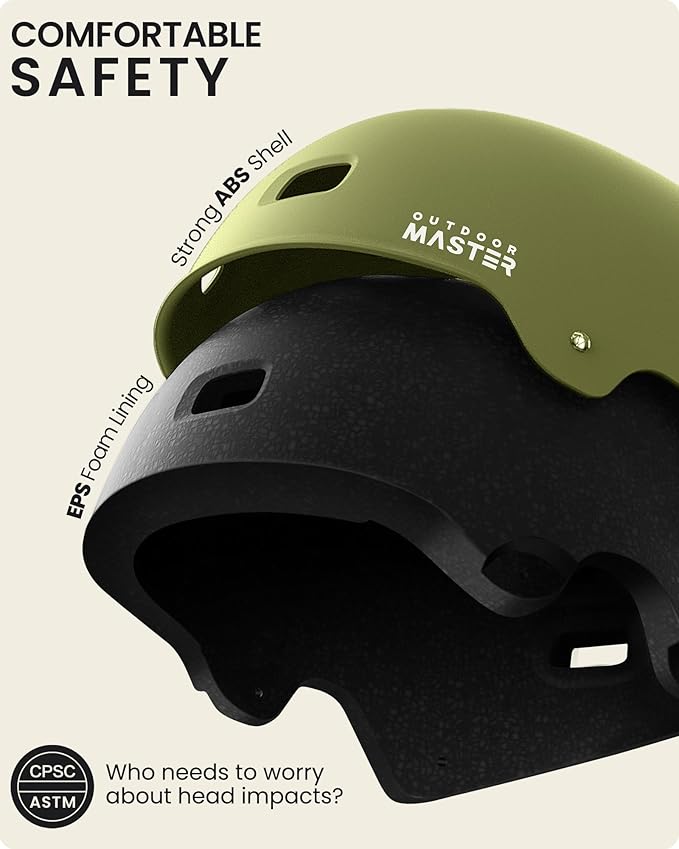 OutdoorMaster Skateboard Cycling Helmet - Two Removable Liners Ventilation Multi-Sport Scooter Roller Skate Inline Skating Rollerblading for Kids, Youth & Adults