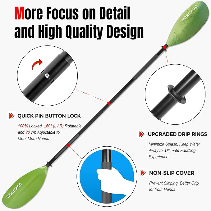 Kayak Paddles with Alloy Shaft and PP Blade, Floating Kayaking Oars, Adjustable 230-250 cm/90-98 Inches, 210-230 cm/82-90 Inches