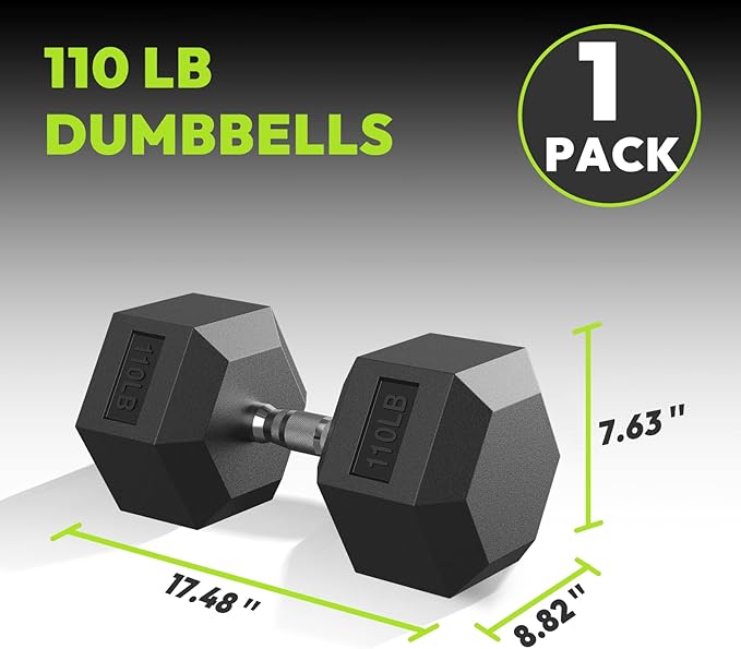 Hex Dumbbell 40-125 lb, Rubber Encased Exercise & Fitness Dumbbells, Hand Weight for Strength Training