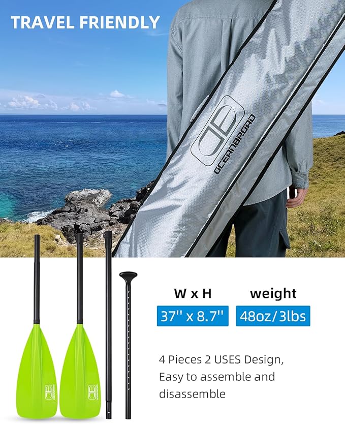 OCEANBROAD SUP Paddle - Adjustable Stand-Up Paddle for Paddleboard Kayak, Adjustable Aluminum Alloy Shaft with Reinforced Nylon Blades