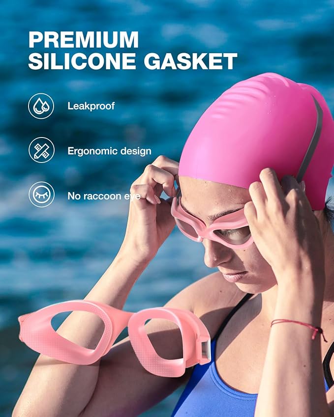 ZIONOR G1 Lite Swim Goggles with Swim Cap Comfortable Anti-fog Swimming Goggles Cap Set for Adult Men Women