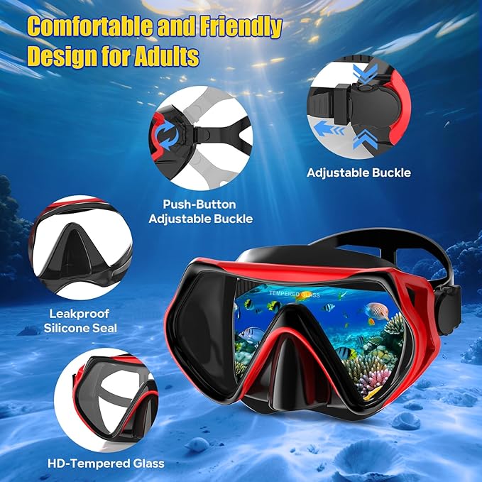 Snorkeling Gear, Dry Snorkel Set180° Panoramic Wide View,Anti-Fog Scuba Diving Mask, Professional Snorkeling Gear for Free Breathing, Swimming, Diving