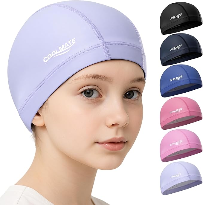 COOLMATE Fabric Swim Cap for Adult Women Men Kid 3 4 6 8 14 16, Silicone Water Resistant Layer, Cloth Swim Cap Gifts for Swimmers, Lightweight for Pool, Lap Swimming (1 pc)