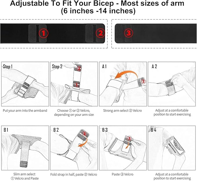 Running Armband with Earphone Bag Cell Phone Armband for iPhone 16 15 Pro 14 Plus 13 11 XR XS, Galaxy S24/S10 Water Resistant Sports Phone Holder Case & Zipper Slot Car Key Holder for 6.7 inch Phone