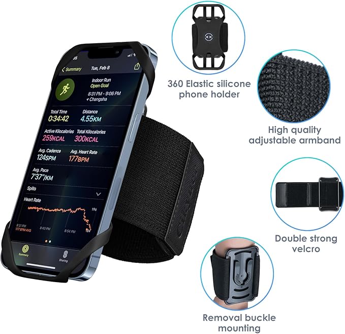 Cikyner Running wristband, Running Phone Holder Sports wristband 360° Rotatable & Detachable Running Phone wristband for 4.5- 7'' iPhone for Gym Jogging Cycling Hiking