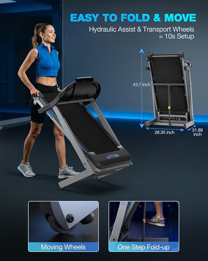 WELLFIT Auto Incline Folding Treadmill - 10% Incline Desk Walking Pad Treadmill with Handlebar, 400 lbs Heavy-Duty Capacity, Space-Saving Quiet Under-Desk Design for Home Office, Seniors & Fitness