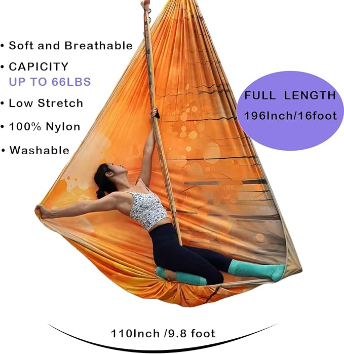 F.Life Aerial Yoga Hammock kit- Yoga Swing Multicolor 5 yards-Flying Yoga Include Daisy Chain,Carabiner and Pose Guide
