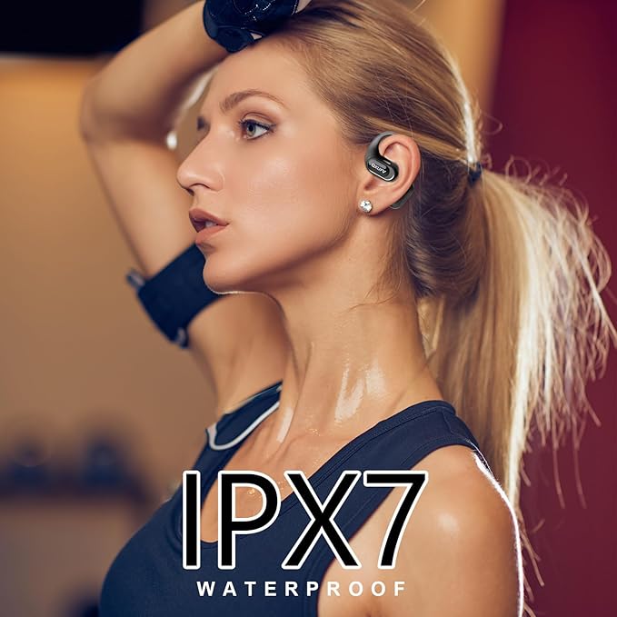 Open Ear Headphones, Bluetooth 5.4 Headphones Sports, Premium Sound with HD Mic Wireless Earbuds, 48H Playtime LED Power Display Ear Buds, IPX7 Lightweight Comfort Earphones for Running, Working