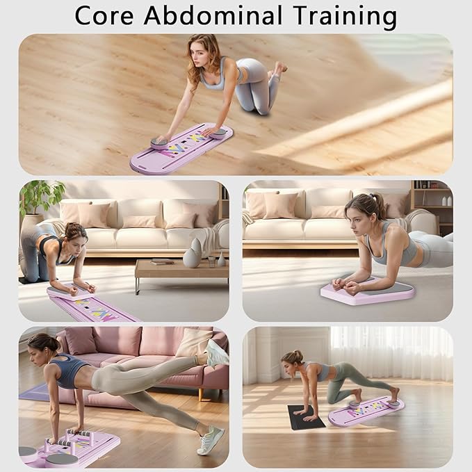 Pilates Reformer Board, 6 in 1 Portable & Foldable Pilates Reformer Set with Resistance Bands, Pilates Board for Home Workout, Multifunctional Abdominal Board