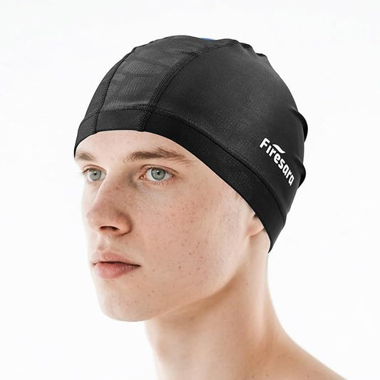 Firesara Fabric Swim Cap, High Elasticity Swimming Cap Keeps Hair Clean Breathable Fit Both Long Hair Short Hair, Swim Caps Woman Girls Men Kids One Size Hat