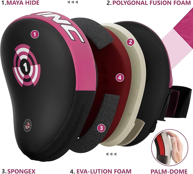 RDX Boxing Pads Focus Mitts, Maya Hide Leather Curved Hook and Jab Target Hand Pads, Great for MMA, Kickboxing, Martial Arts, Muay Thai, Karate Training, Padded Punching, Coaching Strike Shield