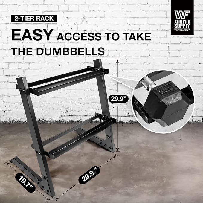 WF Athletic Supply 200Lb Dumbbell Set, 10-30Lb Dumbbell Set with Two-Tier Storage Rack for Muscle Toning, Strength Building & Weight Loss - Multiple Choices Available