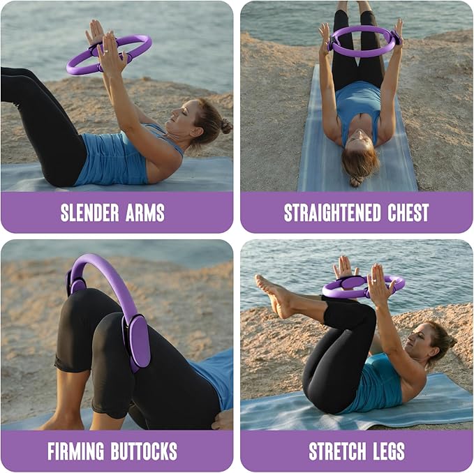 Pilates Ring Fitness Circle 14" Yoga Rings Magic Circle with Dual Padded Handles for Toning Arms, Thighs/Legs & Core，Home Exercise Equipment ﻿