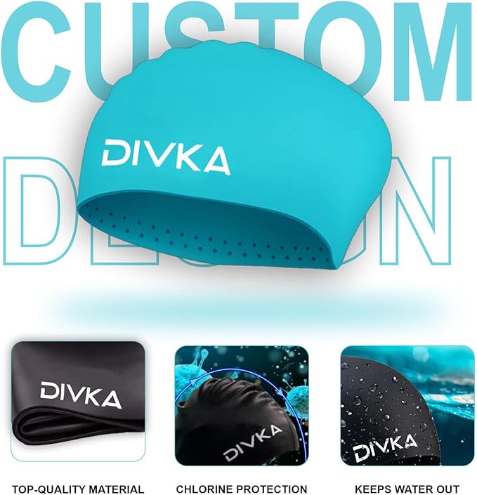 2-Pack Premium Quality Silicone Swim Caps for Women, Men, Teens & Adults – Medium Size – Stretchable & Durable, Includes Ear Plugs & Nose Clip, Extra Room for Long Hair, Non-Slip & Waterproof