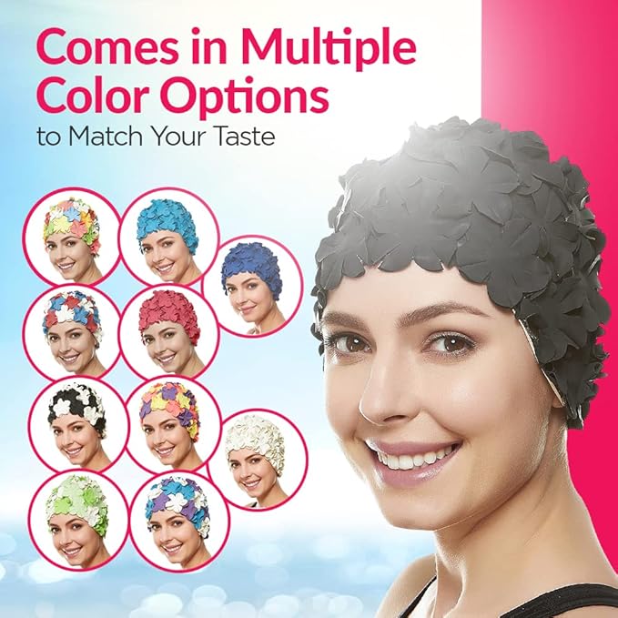 BEEMO Floral Petal Ladies Bathing Swim Cap Women Retro Swim Hat Long/Short Hair