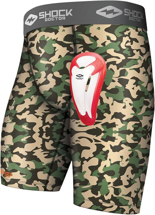 Shock Doctor Compression Shorts with Protective Bio-Flex Cup, Moisture Wicking Vented Protection, Youth Size