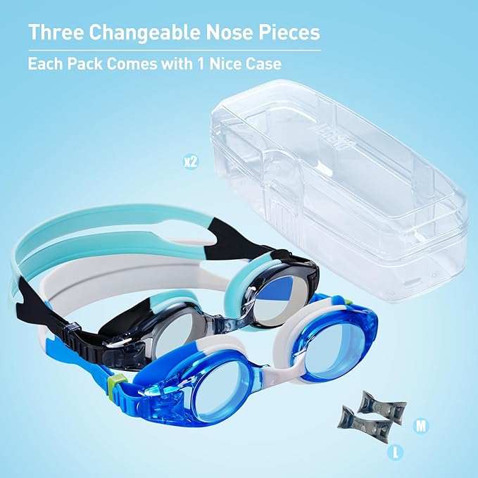 Aegend 2 Pack Kids Goggles, Swimming Goggles for Kids Age 4-16 Boys and Girls Youth, Anti-Fog Waterproof Anti-UV Pool Goggles