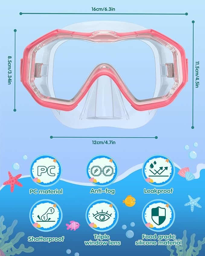 W WSTOO Kids Swim Goggles with Nose Cover,Snorkel Diving Swimming Mask for Youth 5-15,HD 3-Window Wide Vision Anti-Shattered Lens Anti-Fog&Leak
