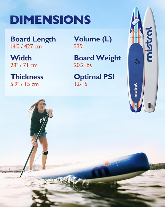 Mistral Stand Up Inflatable Paddle Board Racing & Touring Board 13'2"/ 14' Race Board, Backpack with Wheels, Durable ISUP for Youth & Adult, w/Premium SUP Accessories