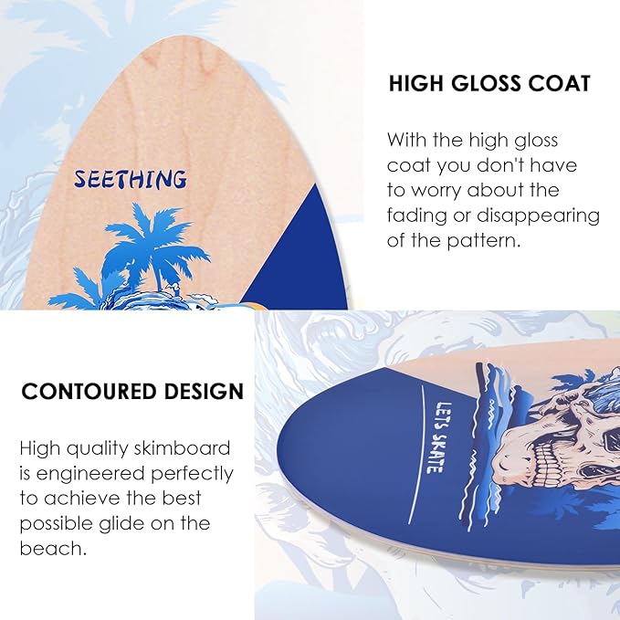 seething 35 Inch Skimboard with High Gloss Coat Wood Skim Board for Beginners,Kids, Teenagers, Adults and All Skimming