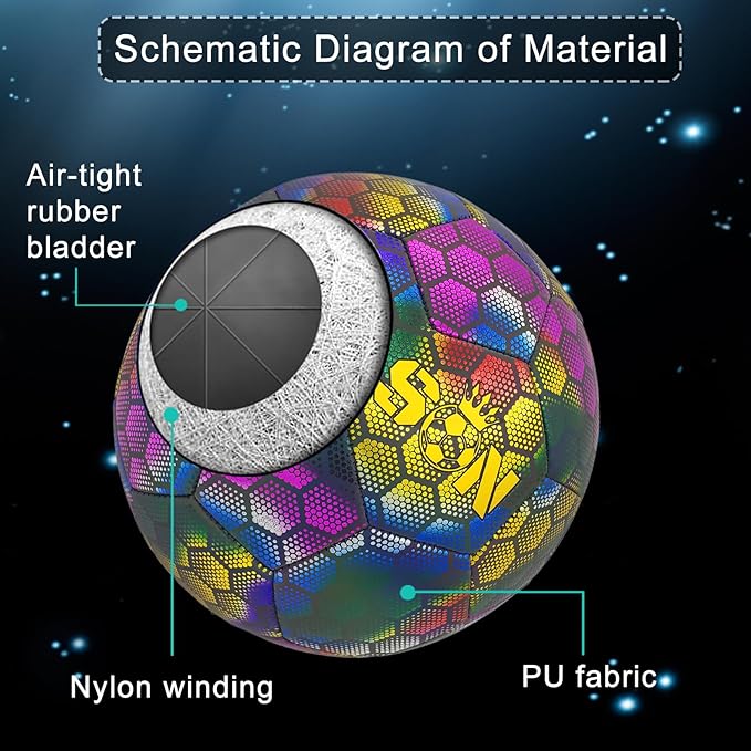 Soccer Ball, Holographic Reflective Glowing Soccer Ball for Men Women Training