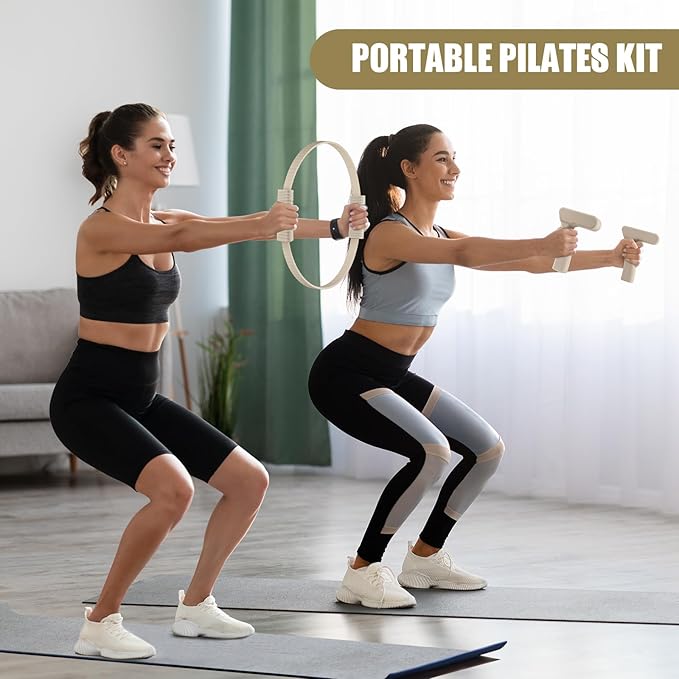 Pilates Ring Set, Pilates Essential Kit with Pilates Ring and Ball, 2.2lb *2 Ergonomic 7-Shaped Dumbbells, Portable Bag & Training Poster, at Home Workouts Pilates Sets for Women