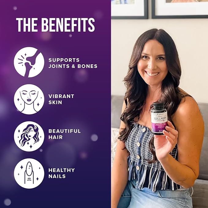 Multi Collagen Peptides Capsules for Women - Hydrolyzed Collagen for Women Pills with Types I II III V & X Plus Vitamin C & Hyaluronic Acid for Beautiful Hair Skin and Nails - 60 Servings