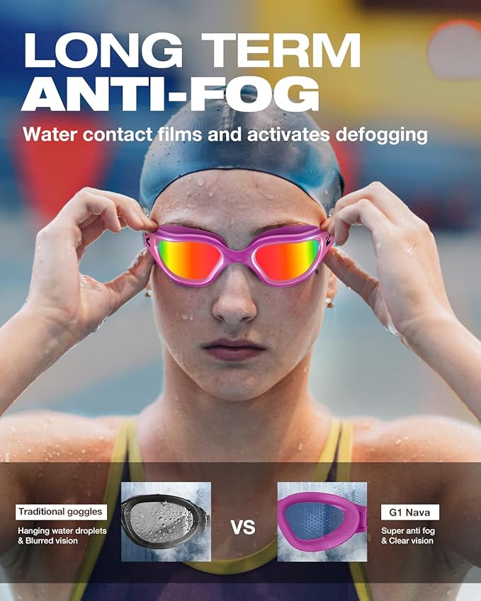 ZIONOR G1 Nava Super Anti-Fog Unisex Swim Goggles Mirror/Bright Smoke Lens