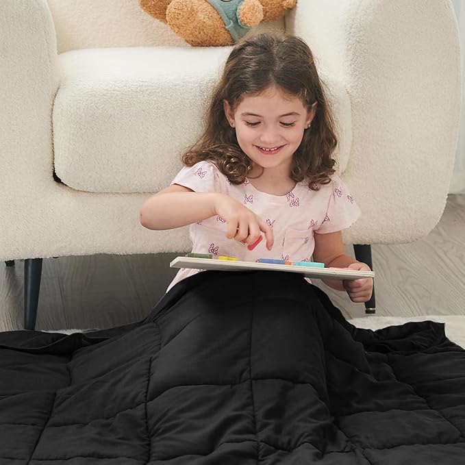 yescool Weighted Blanket (5 lbs, 36" x 48", Black) Cooling Heavy Blanket for Children Aged 5 and Above, 40-60 lbs, Breathable Blanket with Premium Glass Bead, Machine Washable