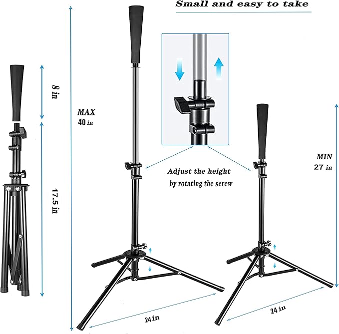 Batting Tee Baseball Tee,Softball Travel Portable Tee Tripod Stand Rubber Tee for Batting Training Practice with Carrying Bag