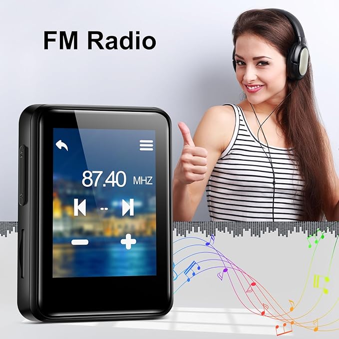 MP3 Music Player 32GB with Bluetooth, Portable Mini Music Player with 1.8 inch Screen, Speakers, FM Radio, Recorder, Up to 512GB, Black