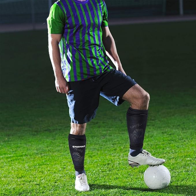 Sportout Soccer Shin Guards - Shin Guards Soccer Kids Youth Adult Protective Shin Pads with Sleeves and Insert Pocket for Boys Girls for Age 4-6, 6-8, 8-10,10-12,12-14,14-Adult