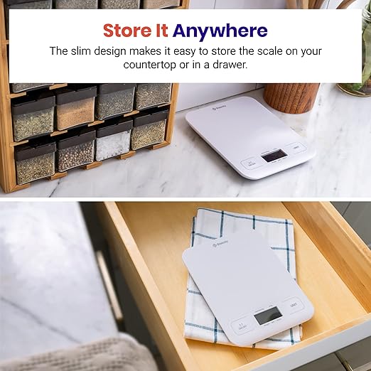 Etekcity Food Kitchen Scale, Digital Grams and Ounces for Weight Loss, Baking, Cooking, Keto and Meal Prep, LCD Display, Medium, White