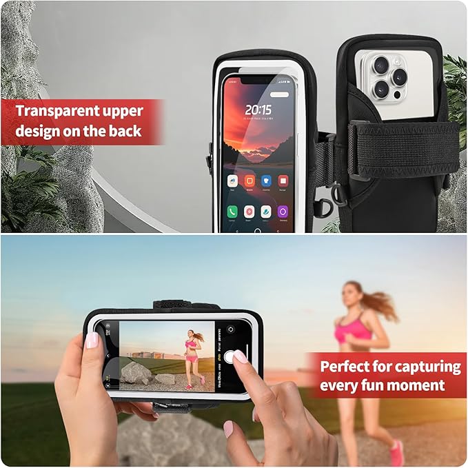 Phone Holder for Running, Walking & Workout, Cell Phone Armband with Carabiner, Clear Crossbody Phone Pouch Purse with Adjustable Lanyard for iPhone and Android - Suitable for Women and Men