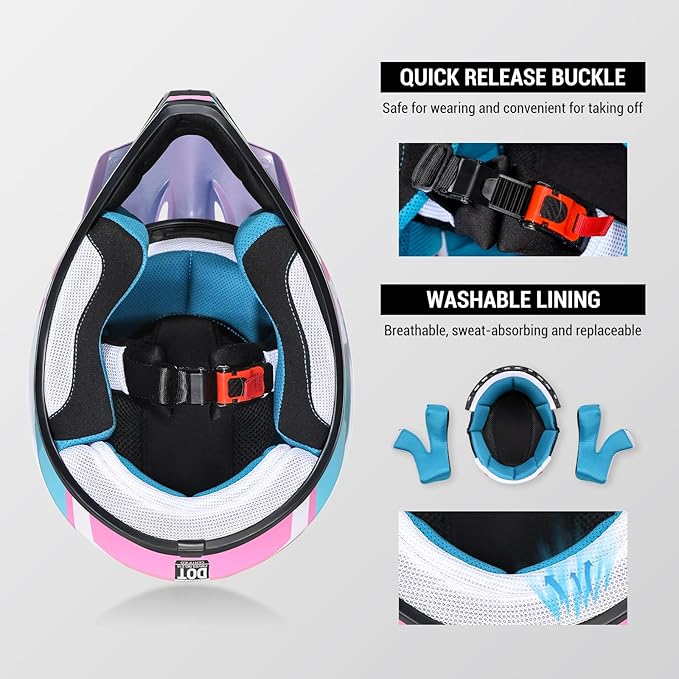 Youth Dirt Bike Helmet DOT Certified - Full Face Motorcycle Helmet for Off-Road, ATV, Street Riding, Includes Adjustable Goggles & Protective Gloves