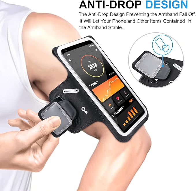 Running Armband with Earphone Bag Cell Phone Armband for iPhone 16 15 Pro 14 Plus 13 11 XR XS, Galaxy S24/S10 Water Resistant Sports Phone Holder Case & Zipper Slot Car Key Holder for 6.9 inch Phone