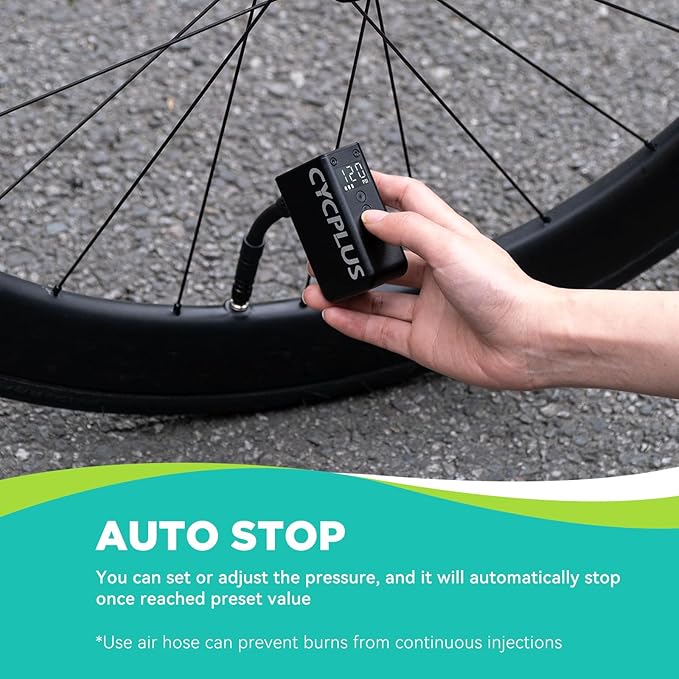 CYCPLUS AS2 PRO Tiny Bicycle Pump with Gauge, Max 120 PSI Electric Mini Pump, Auto Stop, with Presta and Schrader Valve for E-Bike, MTB, and Road Bike (2025 Updated Version)
