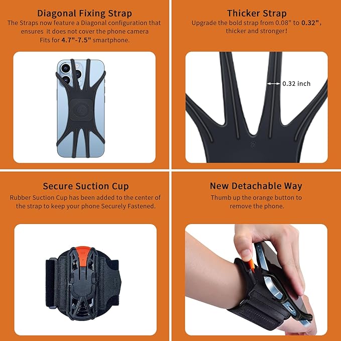 Wristband Phone Holder for Running,Phone Wrist Strap 360° Rotation & Detachable - Compatible with iPhone 16/15/13/XR, for Samsung and More - Fits 4''-6.5'' Phones - for Walking(S)