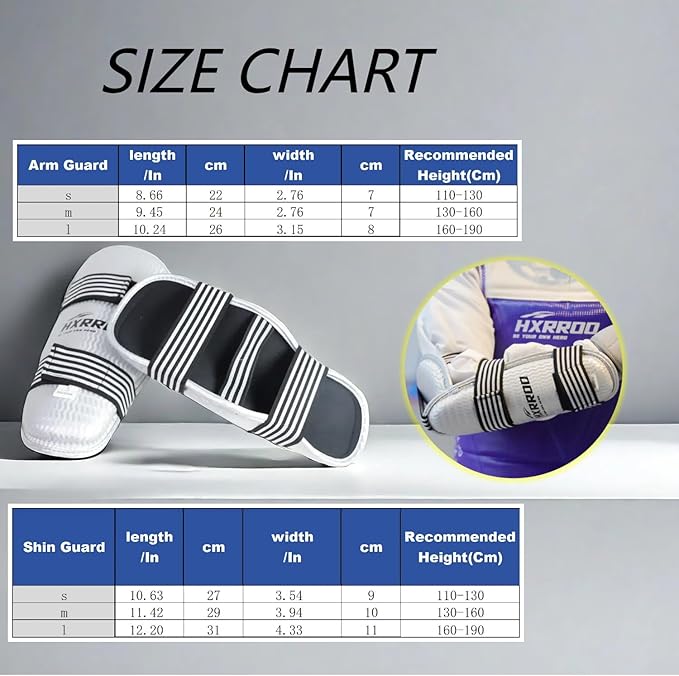 Taekwondo Shin Guards Arm Guard Protector Set for Kickboxing Martial Arts Taekwondo Karate Muay Thai Sparring Combat, Suitable for Children Teenagers and Adults