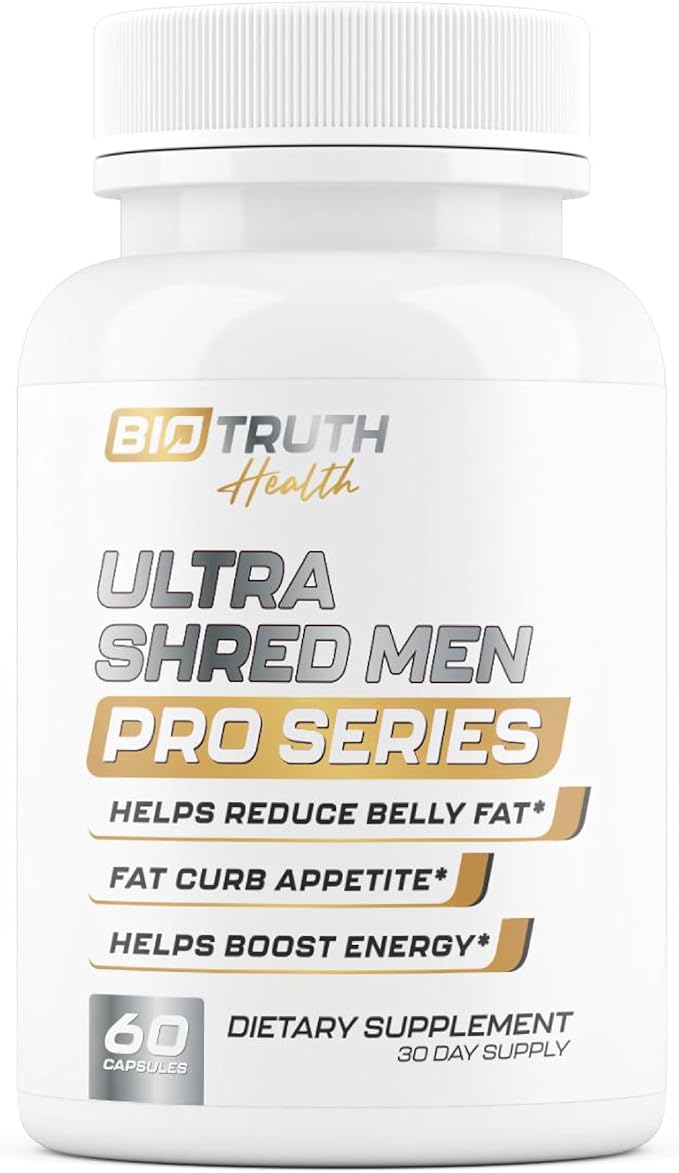 Ultra Shred Men | PRO Series | Fat Burner for Men to Sustain Muscle & Lose Weight - Boost Metabolism, Appetite Suppressant | 5 Research Backed Ingredients | 3rd Party Tested Supplement - 60 Capsules