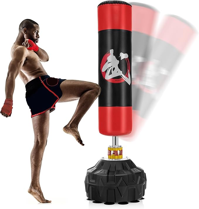 GYMAX Punching Bag for Adults, 70” Punching Stand with Suction Cup Base, TPR Shock Absorber & Multi-Layer Construction, Standing Punching Bag, Heavy Duty Boxing Equipment for Kickboxing MMA Muay