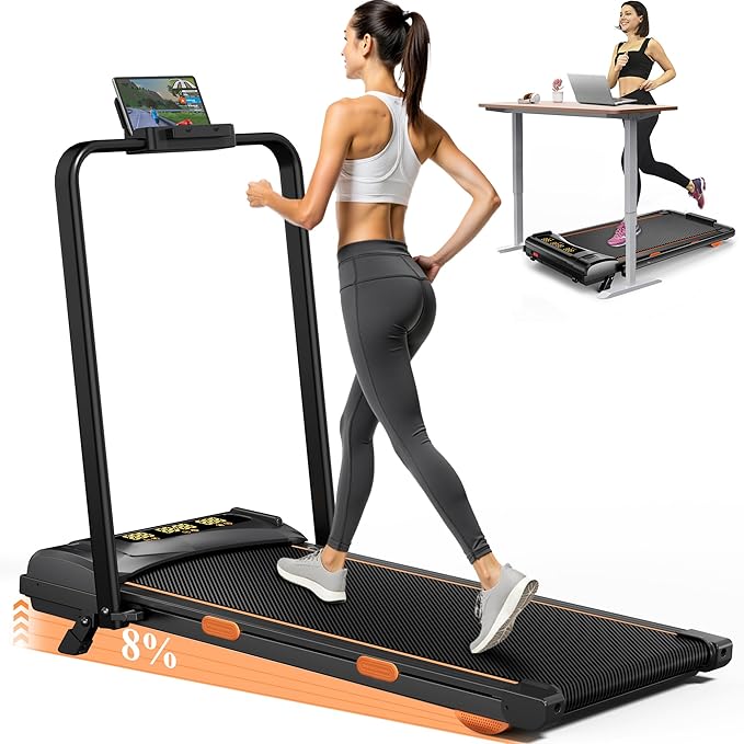 7.8MPH Incline Treadmill for Home, Walking Pad with Handle Bar, Under Desk Compact Treadmill with 350 Lbs Capacity, LED Display & APP, Remote Control, 3.0HP