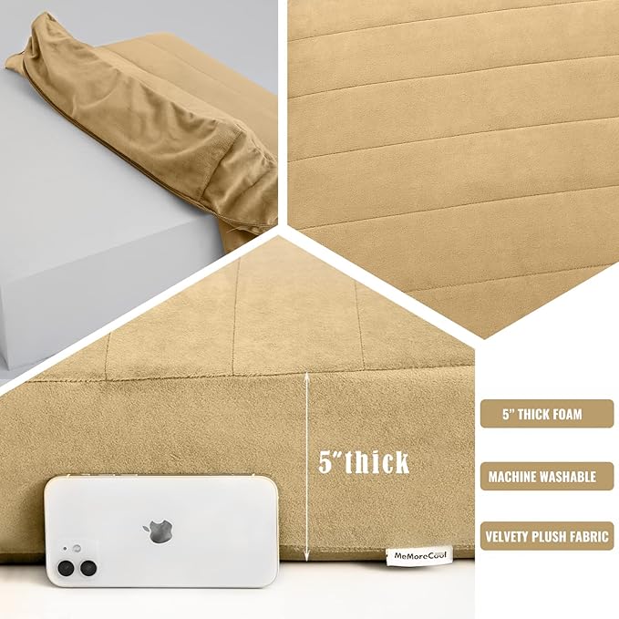 MeMoreCool Square Floor Pillow Seating for Adults Kids, Large Meditation Cushion Floor Pillow with Thick Foam & Soft Tufted Cover, Washable Big Pillow Seat Floor Cushion for Sitting Yoga 22" Khaki