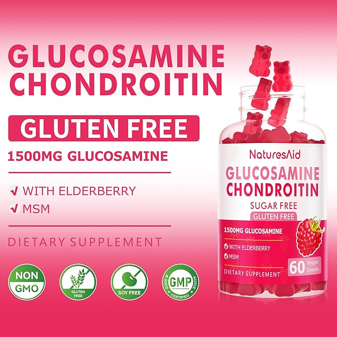 Nutrition Glucosamine Chondroitin Gummies with MSM & Elderberry Extra Strength - Joint Support, Antioxidant Immune Support Supplement for Adults, Men & Women.(2 Pack) Raspberry
