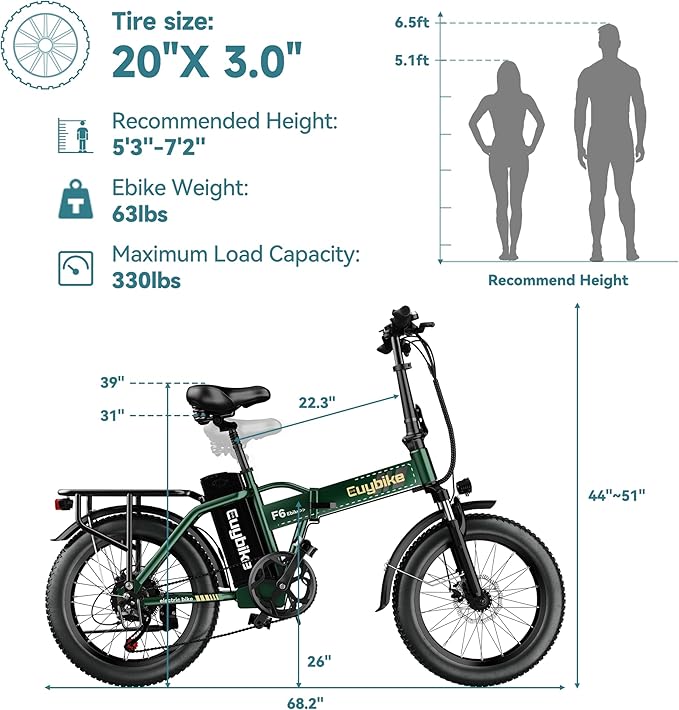 Foldable Electric Bike for Adults, 30+MPH, 48V 20Ah Removable Lithium Battery up to 80Miles, 20" Fat Tire 1000W Peak Motor Dirt Ebike Adult Electric Bicycle for Commute Beach Mountain E Bike